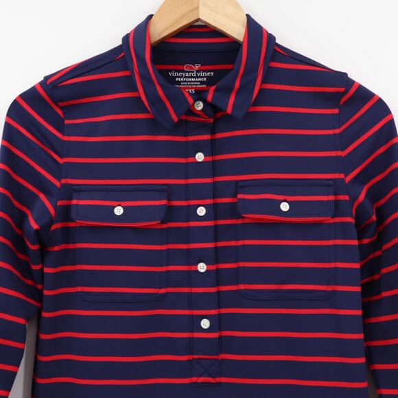 Vineyard Vines Women's XXS Navy Red Striped Polo Mid Length Performance Dress - Picture 3 of 5
